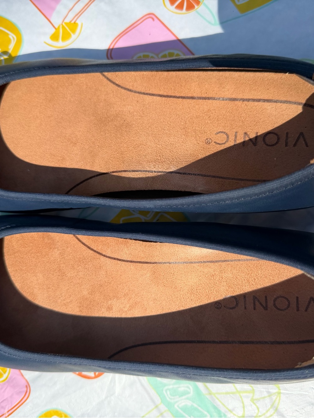 VIONIC Minna Navy Blue Leather Patent Cap Toe Comfort Ballet Flats- Size 10 - Picture 7 of 10